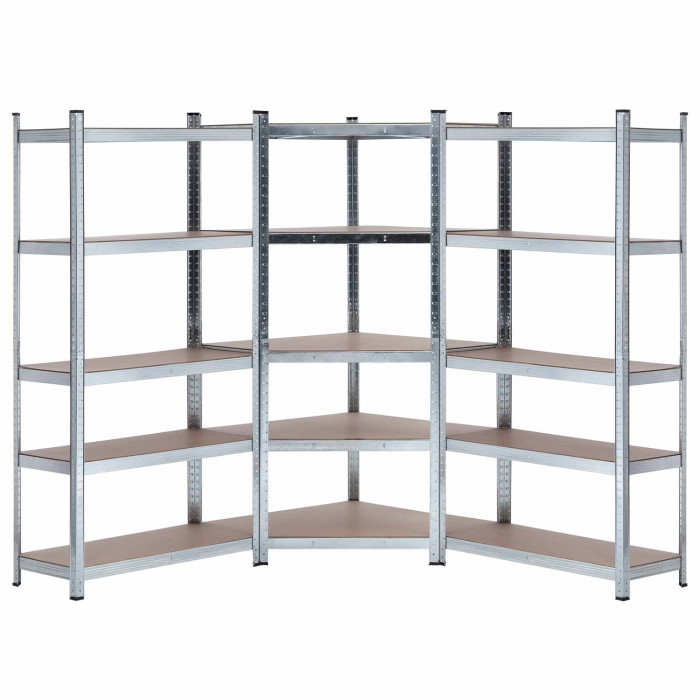Pack 2 Estanterías Modulares y 1 Estantería Esquinera Galvanizadas 5 Baldas Ajustables GH91