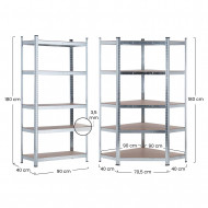 Pack 2 Estanterías Modulares y 1 Estantería Esquinera Galvanizadas 5 Baldas Ajustables GH91