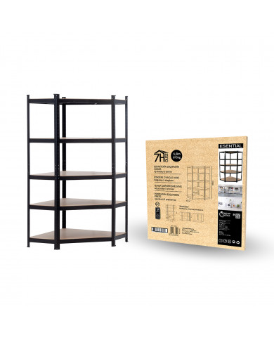 ESTANTERÍA ESQUINERA NEGRA 5 BALDAS AJUSTABLES 7HOUSE CJ.1