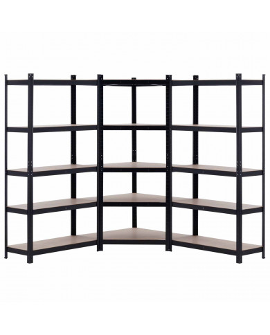 Pack 2 Estanterías Modulares y 1 Estantería Esquinera Negras 5 Baldas Ajustables GH91