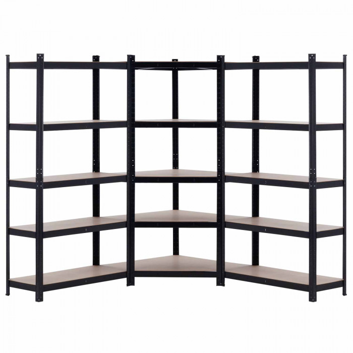 Pack 2 Estanterías Modulares y 1 Estantería Esquinera Negras 5 Baldas Ajustables GH91