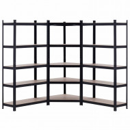 Pack 2 Estanterías Modulares y 1 Estantería Esquinera Negras 5 Baldas Ajustables GH91