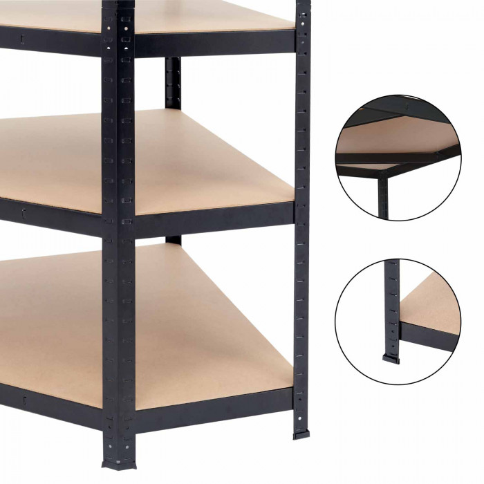 Pack 2 Estanterías Modulares y 1 Estantería Esquinera Negras 5 Baldas Ajustables GH91