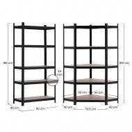 Pack 2 Estanterías Modulares y 1 Estantería Esquinera Negras 5 Baldas Ajustables GH91