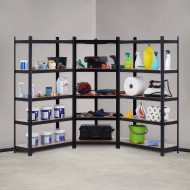 Pack 2 Estanterías Modulares y 1 Estantería Esquinera Negras 5 Baldas Ajustables GH91