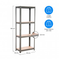 ESTANTERÍA 4 BALDAS AJUSTABLES GRIS ANTRACITA 60KG 60x30Xx148cm RDM CJ.1