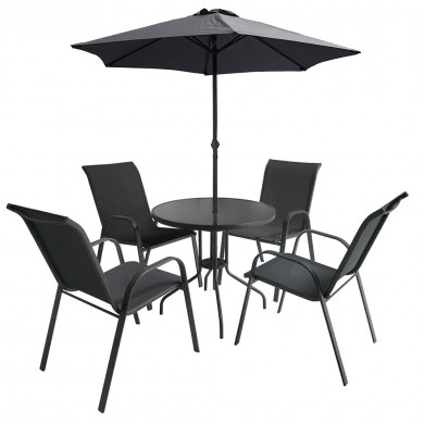 CONJUNTO COMEDOR ALTEA MESA REDONDA 80CM CON SOMBRILLA Y 4 SILLAS GRIS ANTRACITA 7HOUSE