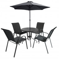 CONJUNTO COMEDOR ALTEA MESA REDONDA 80CM CON SOMBRILLA Y 4 SILLAS GRIS ANTRACITA 7HOUSE