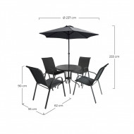 CONJUNTO COMEDOR ALTEA MESA REDONDA 80CM CON SOMBRILLA Y 4 SILLAS GRIS ANTRACITA 7HOUSE