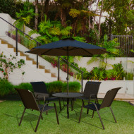 CONJUNTO COMEDOR ALTEA MESA REDONDA 80CM CON SOMBRILLA Y 4 SILLAS GRIS ANTRACITA 7HOUSE