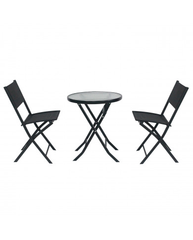 CONJUNTO DE BALCÓN MESA + 2 SILLAS PLEGABLES NEGRO 46*44*80CM DN60*72 7HOUSE