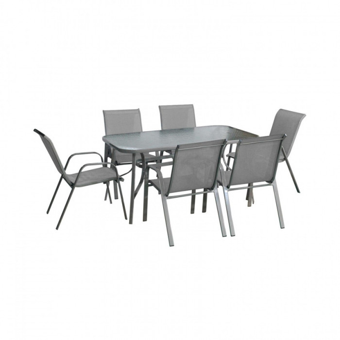 SET COMEDOR GRIS MESA140*90*70CM  +6 SILLAS 55*62*90CM  7HOUSE