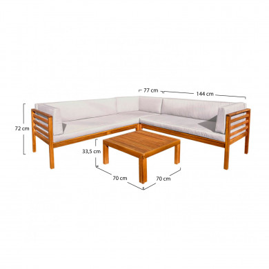 CONJUNTO SOFA 225*225CM CON MESA CENTRO 70*70 DE MADERA ACACIA CON COJINES BLANCOS SEVEN HOUSE CONJUNTO SOFA 225*225CM CON MESA CENTRO 70*70 DE MADERA ACACIA CON COJINES BLANCOS SEVEN HOUSE