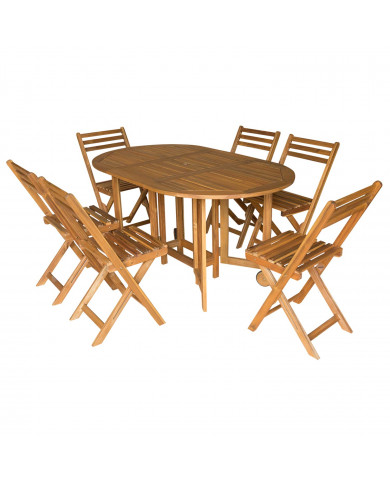 CONJUNTO MESA TRANSFORMABLE+6 SILLAS MADERA ACACIA NATURAL SEVEN HOUSE