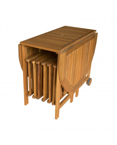 CONJUNTO MESA TRANSFORMABLE+6 SILLAS MADERA ACACIA NATURAL SEVEN HOUSE