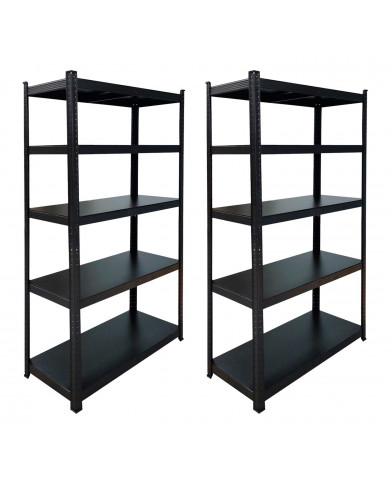 Pack 2 Estanterías Modulares Negras con 5 Baldas Ajustables 180x90x40cm 875Kg 7house