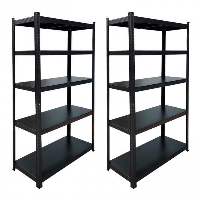 Pack 2 Estanterías Modulares Negras con 5 Baldas Ajustables 180x90x40cm 875Kg 7house