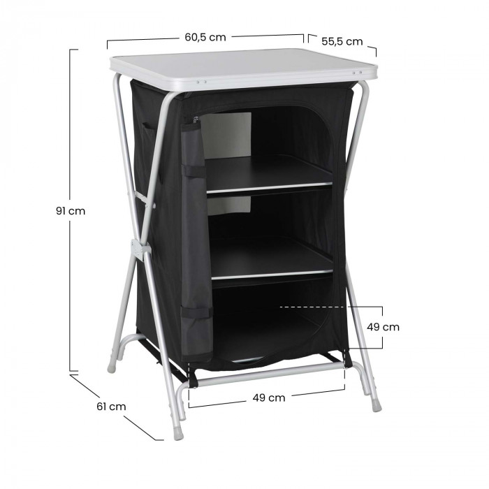 ARMARIO/MESA CAMPING ALUMINIO NEGRO 60.5*61*91CM 7HOUSE