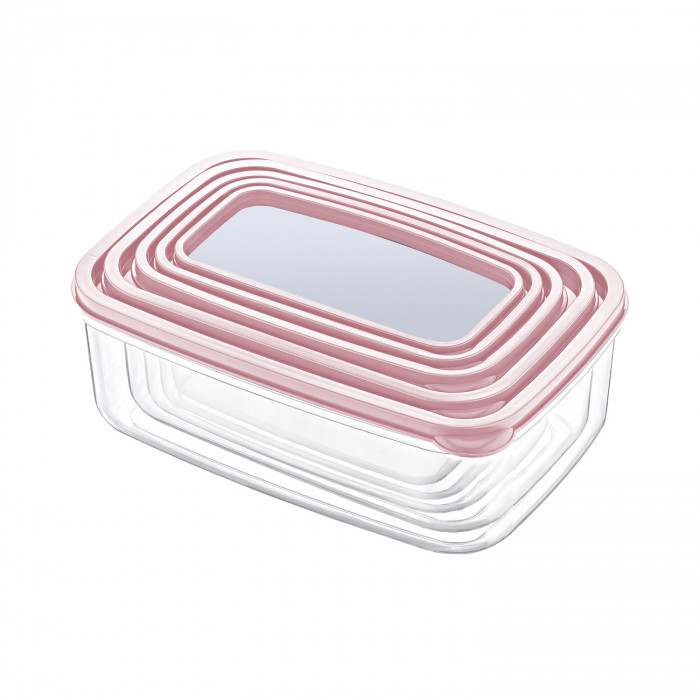 TÁPER RECTANGULAR ROSA SET DE 5 (330-530-850-1300-2100ML) 7HOUSE RT.1