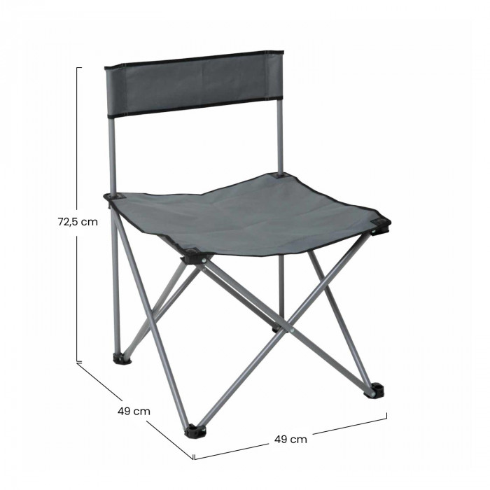 SILLA PLEGABLE CAMPING POLIESTER GRIS/ACERO 49*49*72.5CM  7HOUSE