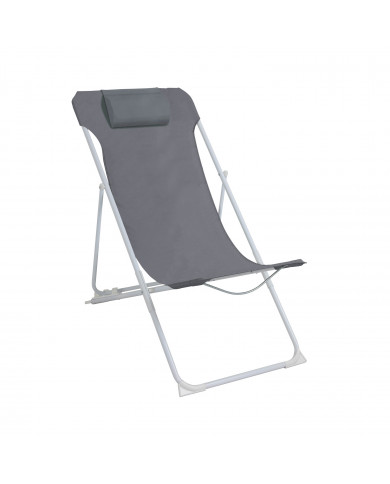 SILLA/TUMBONA PLEGABLE 3 POSICIONES CON COJÍN, POLIESTER GRIS/ACERO BLANCO 56*84*75/91CM 7HOUSE