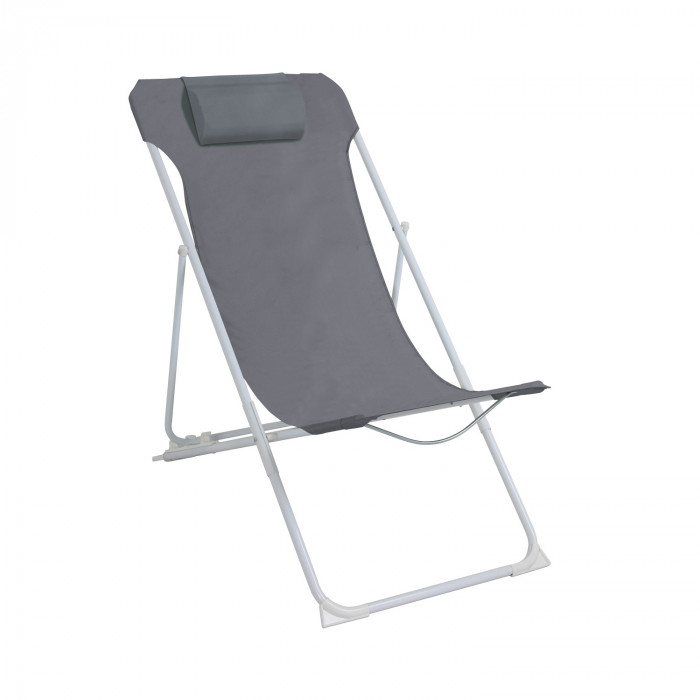 SILLA/TUMBONA PLEGABLE 3 POSICIONES CON COJÍN, POLIESTER GRIS/ACERO BLANCO 56*84*75/91CM 7HOUSE