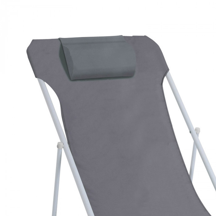 SILLA/TUMBONA PLEGABLE 3 POSICIONES CON COJÍN, POLIESTER GRIS/ACERO BLANCO 56*84*75/91CM 7HOUSE