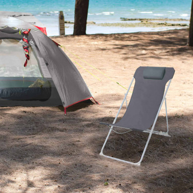 SILLA/TUMBONA PLEGABLE 3 POSICIONES CON COJÍN, POLIESTER GRIS/ACERO BLANCO 56*84*75/91CM 7HOUSE