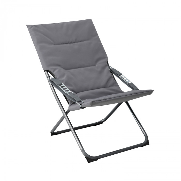 SILLA TUMBONA ACOLCHADA PLEGABLE POLIESTER GRIS/ACERO NEGRO 63*85.5*84/94CM 7HOUSE