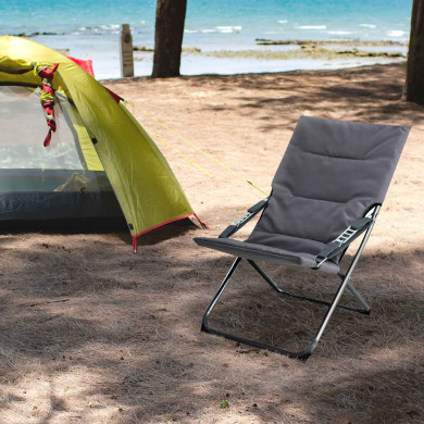 SILLA TUMBONA ACOLCHADA PLEGABLE POLIESTER GRIS/ACERO NEGRO 63*85.5*84/94CM 7HOUSE