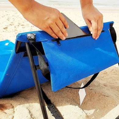 ESTERILLA PLAYA ACOLCHADA CON RESPALDO Y BOLSILLO POLIESTER AZUL/ACERO NEGRO 45*49.5*49.5CM 7HOUSE