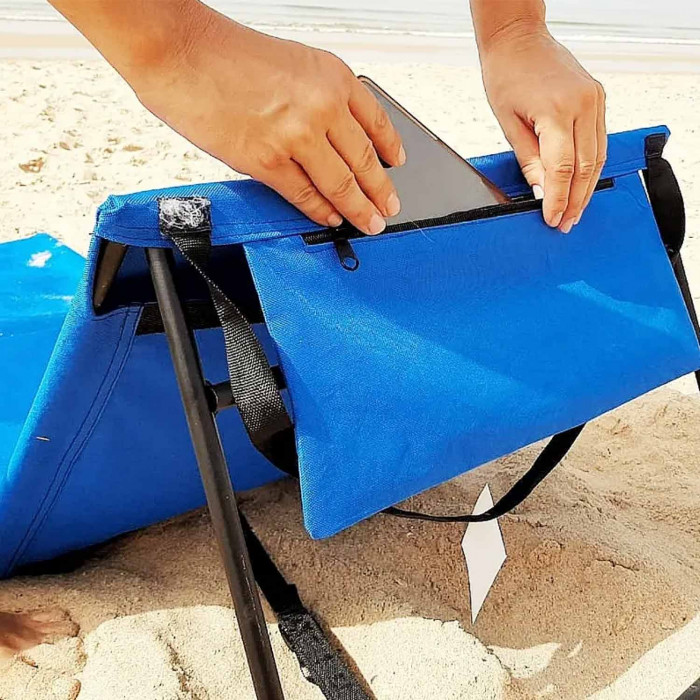 ESTERILLA PLAYA ACOLCHADA CON RESPALDO Y BOLSILLO POLIESTER AZUL/ACERO NEGRO 45*49.5*49.5CM 7HOUSE