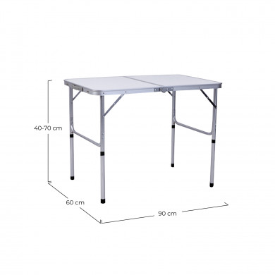 MESA DE CAMPING PLEGABLE BLANCA 2 POSICIONES ALUMINIO/MDF 90*60*40/70CM 7HOUSE
