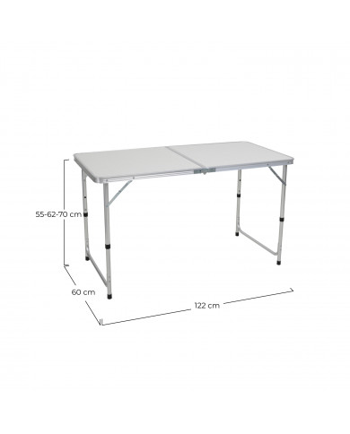 MESA DE CAMPING PLEGABLE BLANCA 3 POSICIONES ALUMINIO/MDF 120*60*55/61.5/70CM 7HOUSE