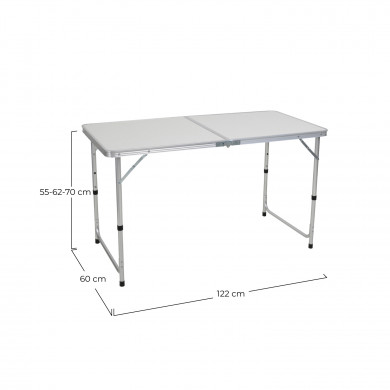 MESA DE CAMPING PLEGABLE BLANCA 3 POSICIONES ALUMINIO/MDF 120*60*55/61.5/70CM 7HOUSE