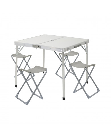 CONJUNTO MESA Y SILLAS PLEGABLES DE CAMPING BLANCA 86*80*70CM GRIS 31.5*35.5*38CM 7HOUSE