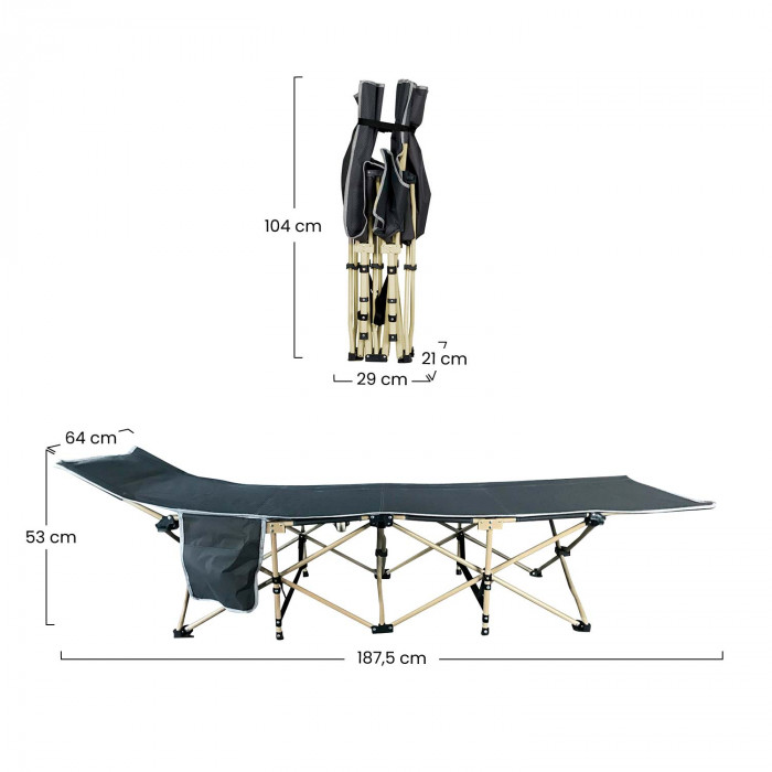 CAMA DE CAMPING GRIS POLIESTER/ACERO 187.5*64*53CM 7HOUSE