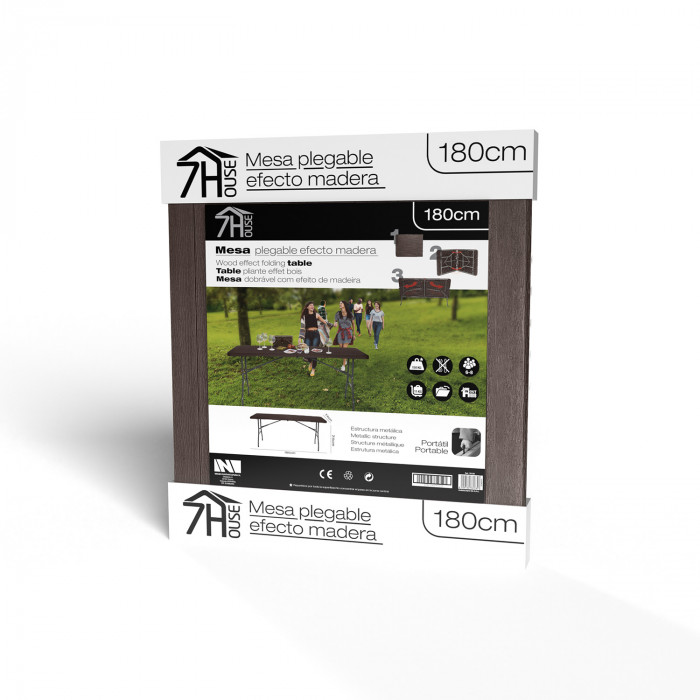 MESA PLEGABLE RECTANGULAR EFECTO MADERA 180x74x74cm 7HOUSE CJ.1