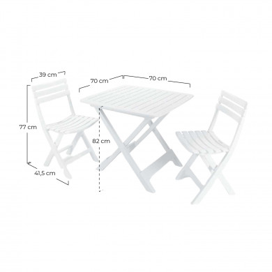SET CAMPING BLANCO 1 MESA 79x72x70cm + 2 SILLAS 44x41x78cm 12,86Kg