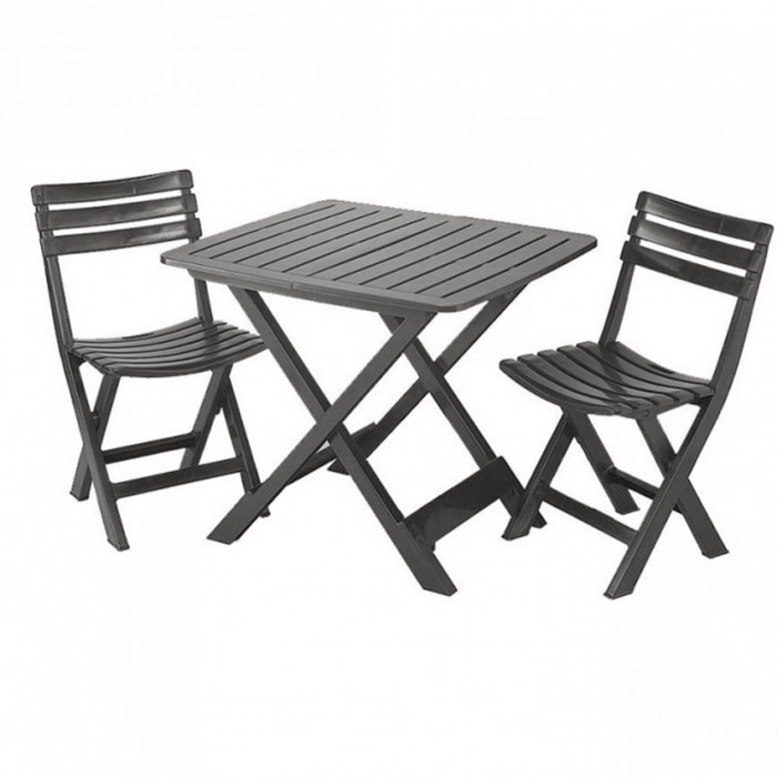 SET CAMPING ANTRACITA 1 MESA 79x72x70cm + 2 SILLAS 44x41x78cm 12,86Kg