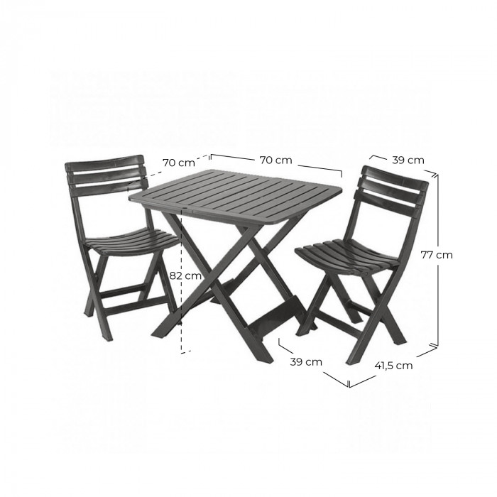 SET CAMPING ANTRACITA 1 MESA 79x72x70cm + 2 SILLAS 44x41x78cm 12,86Kg