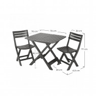 SET CAMPING ANTRACITA 1 MESA 79x72x70cm + 2 SILLAS 44x41x78cm 12,86Kg