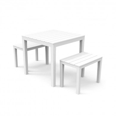 SET PAPUA BLANCO 1 MESA CUADRADA + 2 BANQUETAS 14,6Kg 80x81,5x16,5cm