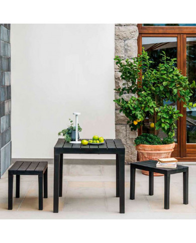 SET PAPUA BLANCO 1 MESA CUADRADA + 2 BANQUETAS 14,6Kg 80x81,5x16,5cm