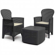 SET PAPUA ANTRACITA 1 MESA CUADRADA + 2 BANQUETAS 80x81,5x16,5  Peso 14,3Kg