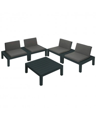 SET JARDÍN MODELO API MESA BAJA CON 4 SILLONES  CON COJINES ANTRACITA