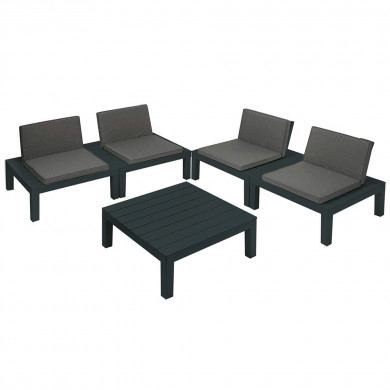 SET JARDÍN MODELO API MESA BAJA CON 4 SILLONES  CON COJINES ANTRACITA