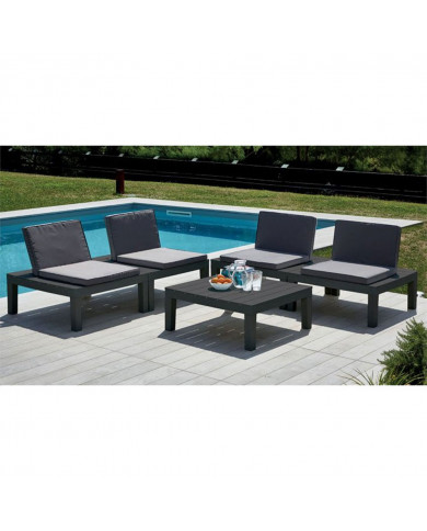 SET JARDÍN MODELO API MESA BAJA CON 4 SILLONES  CON COJINES ANTRACITA