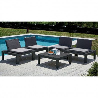 SET JARDÍN MODELO API MESA BAJA CON 4 SILLONES  CON COJINES ANTRACITA