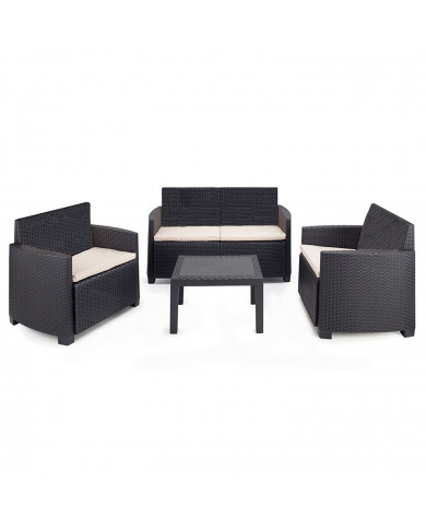 SET ARENA RATTAN ANTRACITA CON 8 COJINES BEIGE